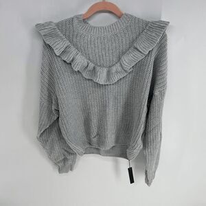 New Blank NYC Rum & Ruffles Women Gray long sleeve high neck knit sweater Medium